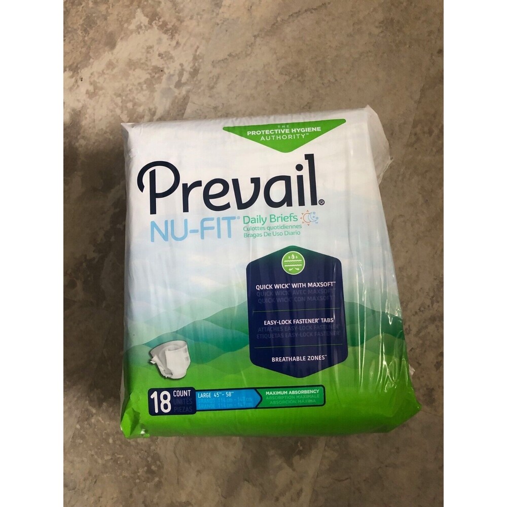 Prevail Nu-Fit Daily Briefs Large 45"-58" 18 Count Maximum Absorbency New